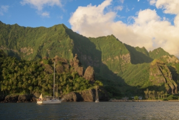 Flying Fish is anchored in Fatu Hiva's famed Bay of Virgins after nearly a month at sea crossing from Central America to French Polynesia