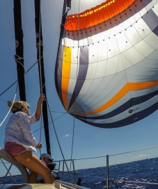 The spinnaker is a perfect sail for the downwind run to Papeete