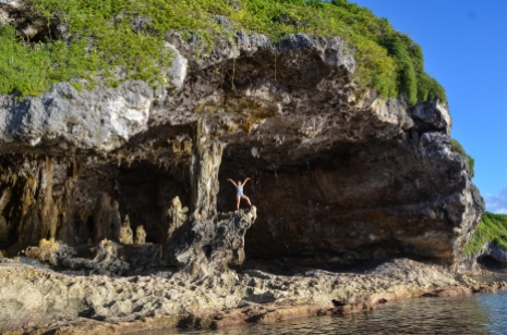 Tour guide Narumi Saito at a shoreline cave on the island of Niue
